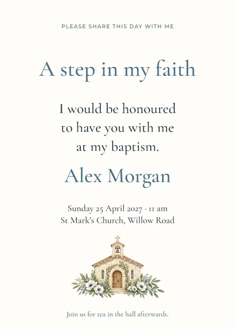 A step in my faith – adult baptism invitation: printable design preview