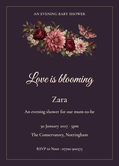 After Dark Garden – evening baby shower: printable design preview