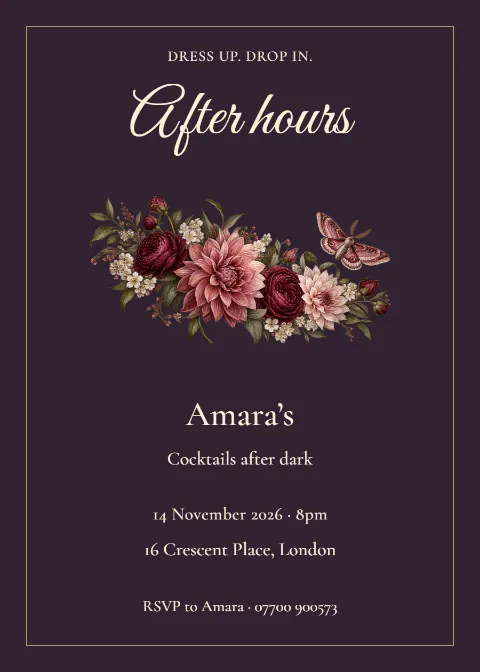After Dark Garden – cocktail party: printable design preview