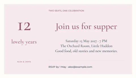 Two seats, one celebration – anniversary ticket: printable design preview