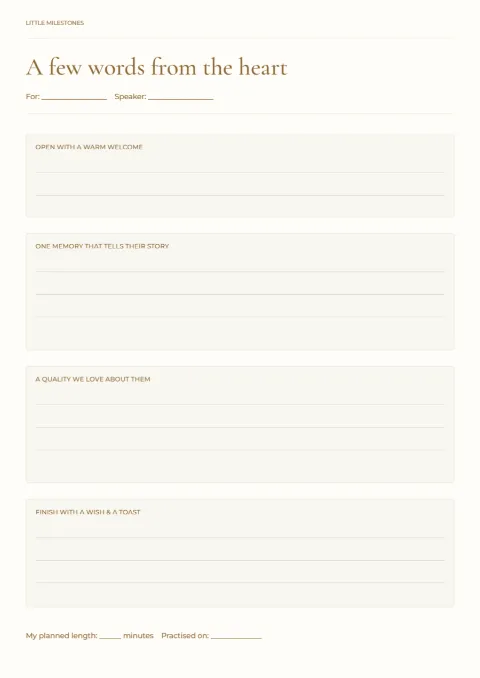 A few words from the heart – anniversary toast: printable design preview