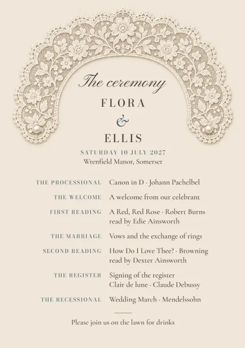 Antique lace – order of service: printable design preview
