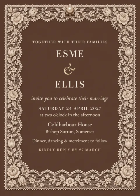 Antique lace – wedding invitation: printable design preview