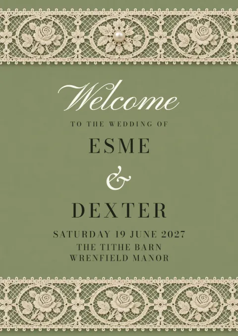 Antique lace – wedding welcome sign: printable design preview