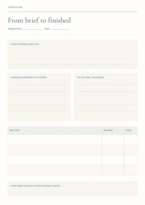 From brief to finished – assignment planner: printable design preview
