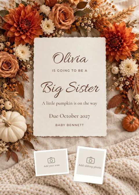 Autumn blooms – big sister: printable design preview