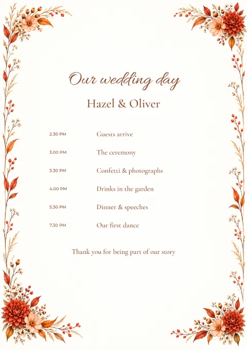 Autumn dahlia – ceremony programme: printable design preview