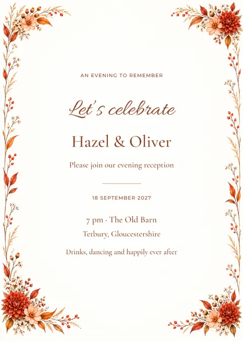 Autumn dahlia – evening invitation: printable design preview