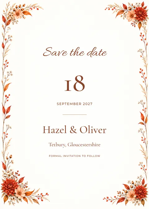 Autumn dahlia – save the date: printable design preview