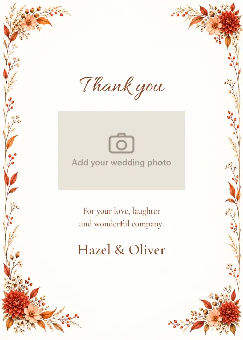 Autumn dahlia – photo thank-you card: printable design preview