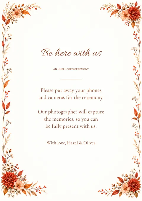 Autumn dahlia – unplugged ceremony sign: printable design preview