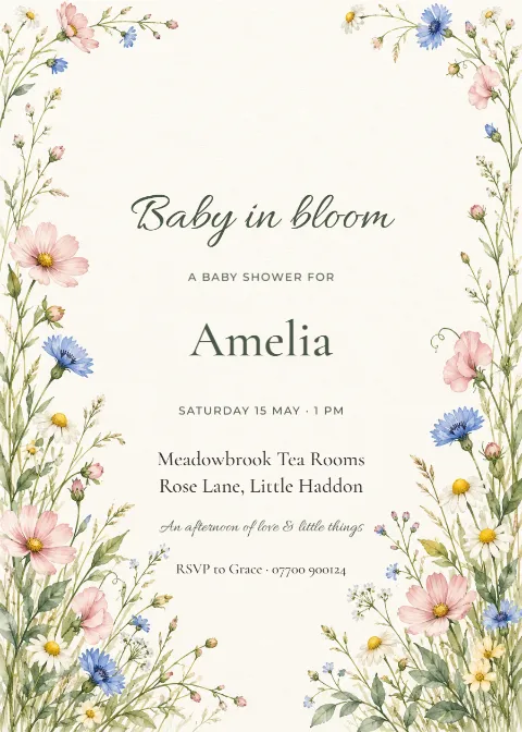 Baby in bloom – shower invitation: printable design preview