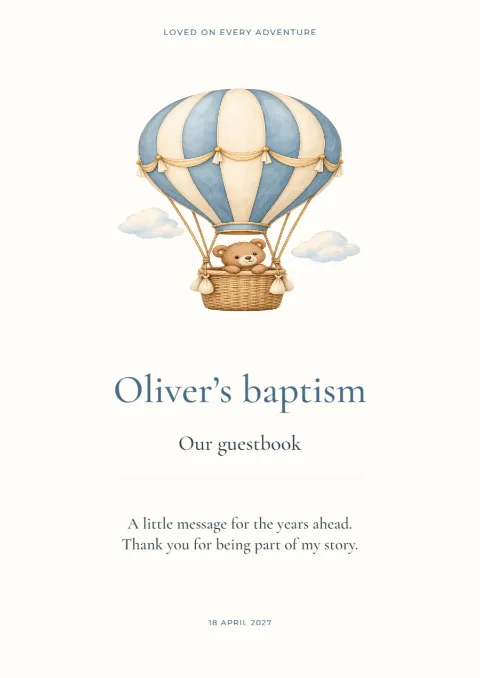 Loved on every adventure – baptism guestbook: printable design preview