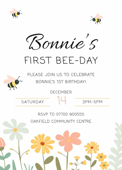 First bee-day birthday: printable design preview