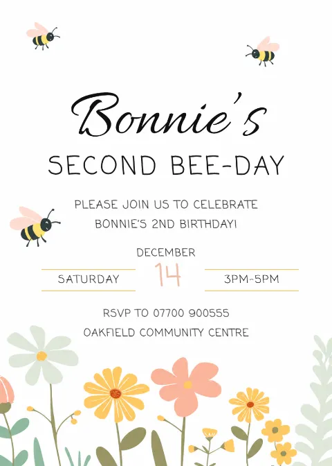 Second bee-day birthday: printable design preview