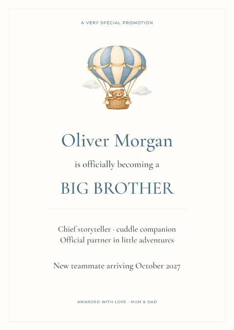 Official adventure partner – big brother certificate: printable design preview