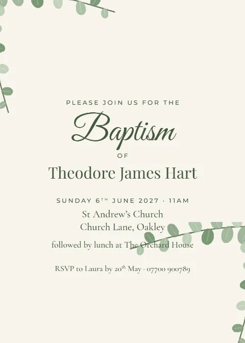 Eucalyptus baptism: printable design preview