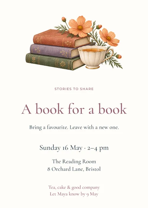 A book for a book – swap invitation: printable design preview
