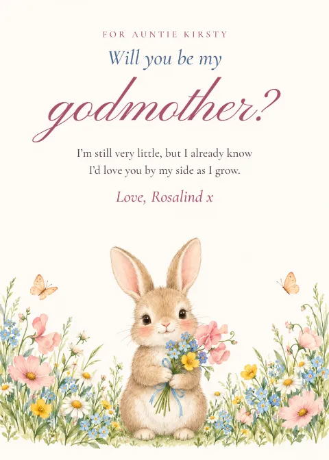 Bunny posy – godmother proposal card: printable design preview