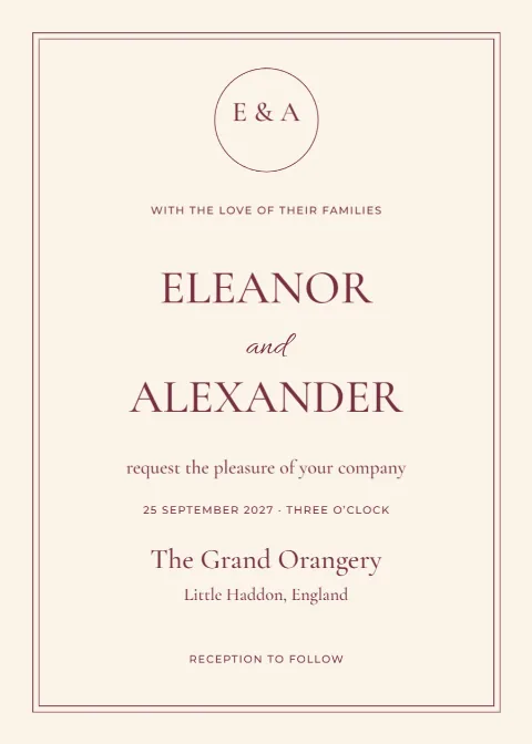 Burgundy heirloom – wedding invitation: printable design preview