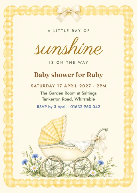 Butter gingham – baby shower invitation: printable design preview