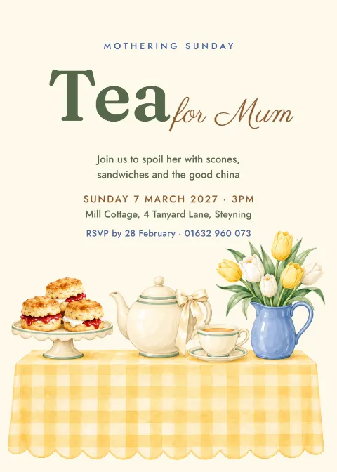 Butter gingham – Mothering Sunday tea invitation: printable design preview