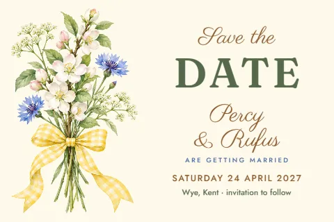 Butter gingham – save the date postcard: printable design preview