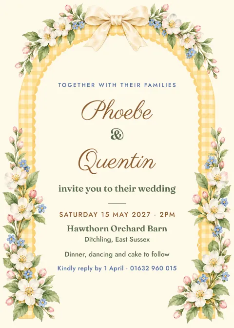 Butter gingham – spring wedding invitation: printable design preview