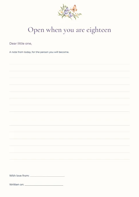 Open when you are eighteen – baby wishes: printable design preview