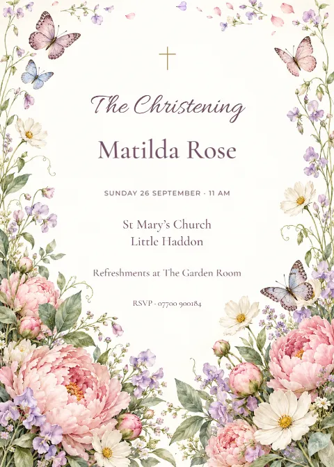 Grace in bloom – butterfly christening: printable design preview