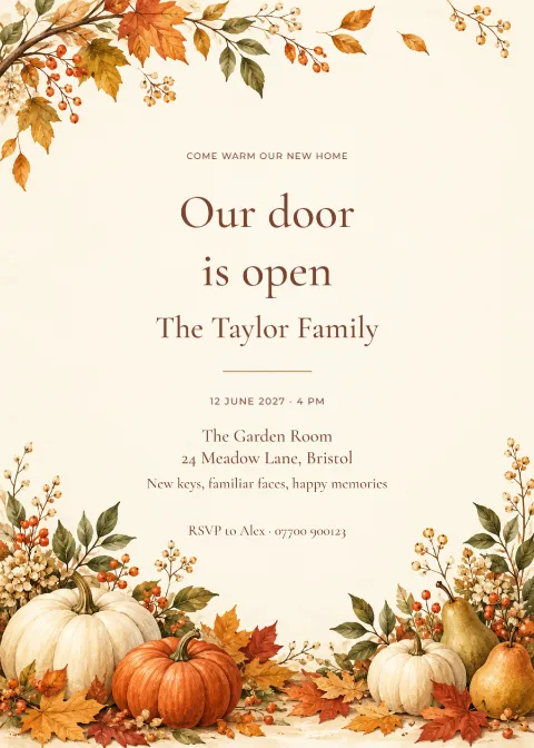 Autumn supper – housewarming: printable design preview