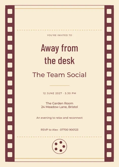 Cinema ticket – team social: printable design preview