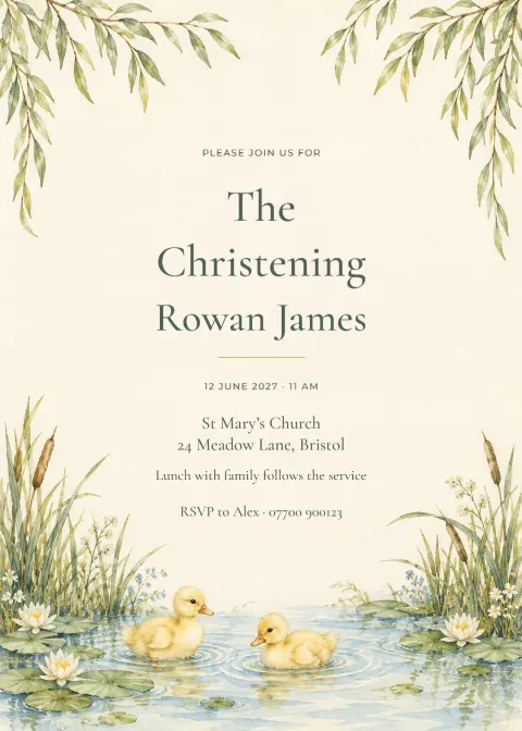 Duckling pond – christening: printable design preview