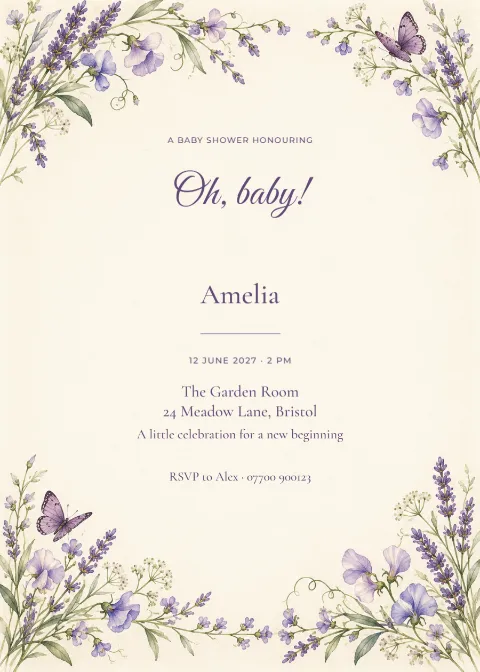Lavender garden – baby shower: printable design preview