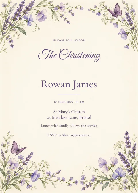 Lavender garden – christening: printable design preview