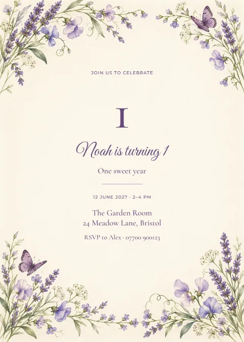 Lavender garden – first birthday: printable design preview