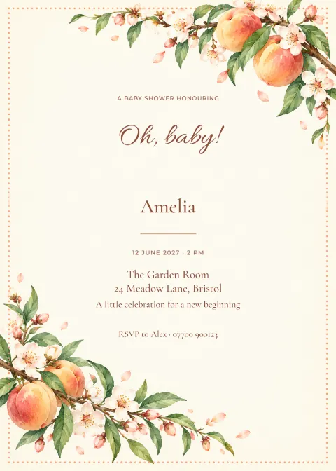 Peach orchard – baby shower: printable design preview