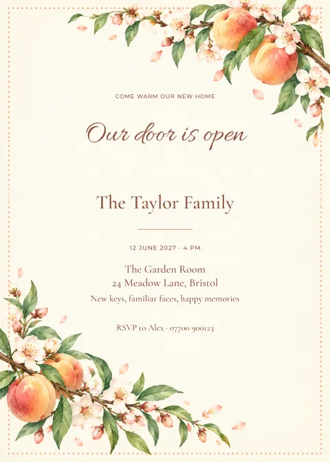 Peach orchard – housewarming: printable design preview