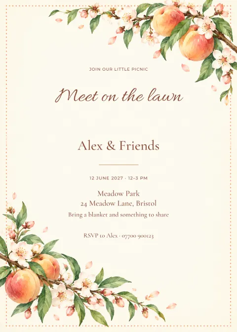 Peach orchard – picnic party: printable design preview