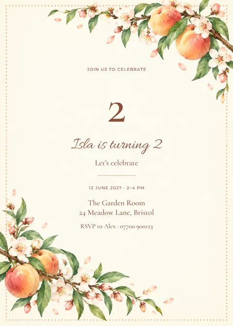 Peach orchard – second birthday: printable design preview