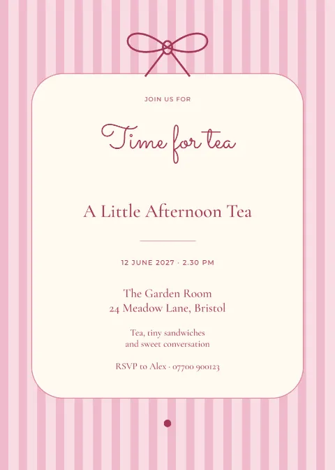 Pink pinstripe – afternoon tea: printable design preview