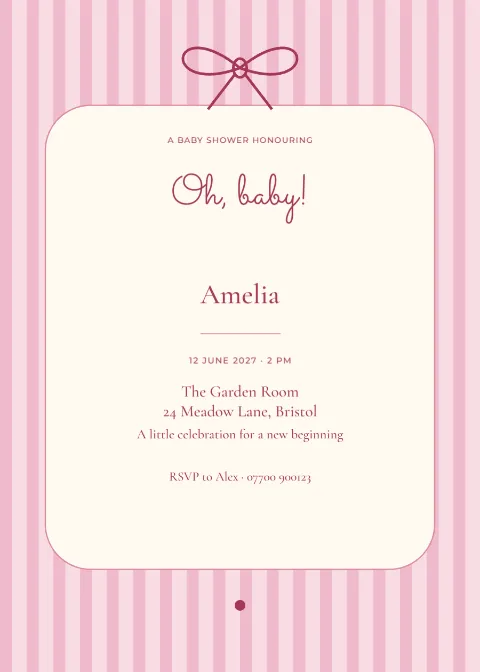 Pink pinstripe – baby shower: printable design preview