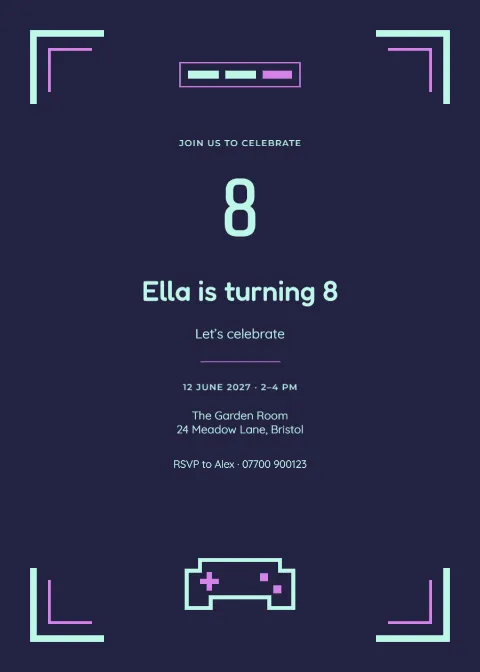 Pixel arcade – eighth birthday: printable design preview