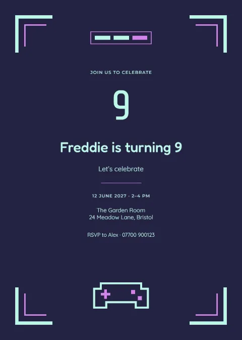 Pixel arcade – ninth birthday: printable design preview