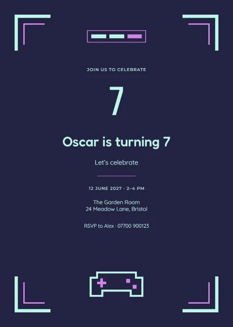 Pixel arcade – seventh birthday: printable design preview