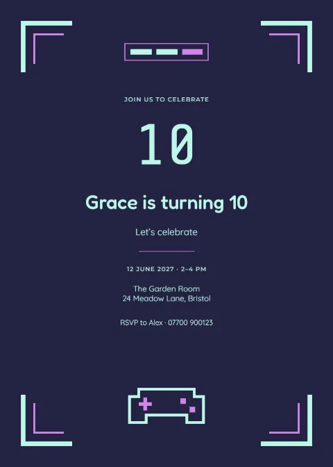Pixel arcade – tenth birthday: printable design preview