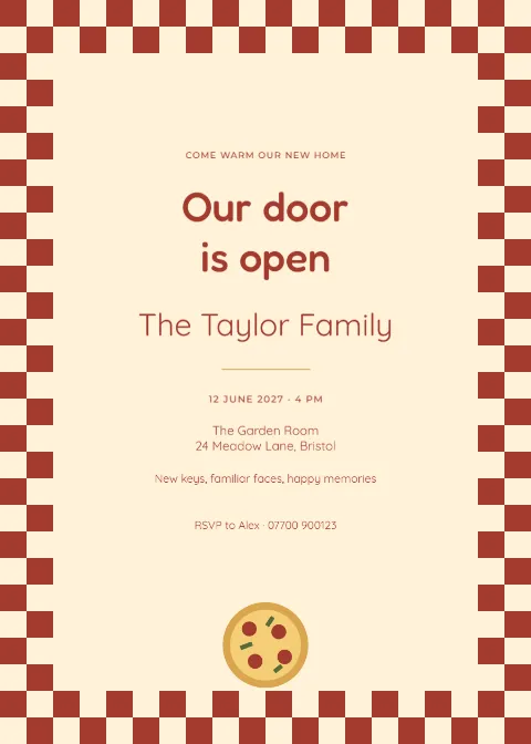 Pizza checker – housewarming: printable design preview