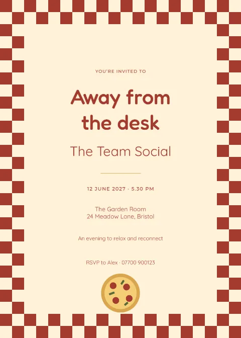 Pizza checker – team social: printable design preview