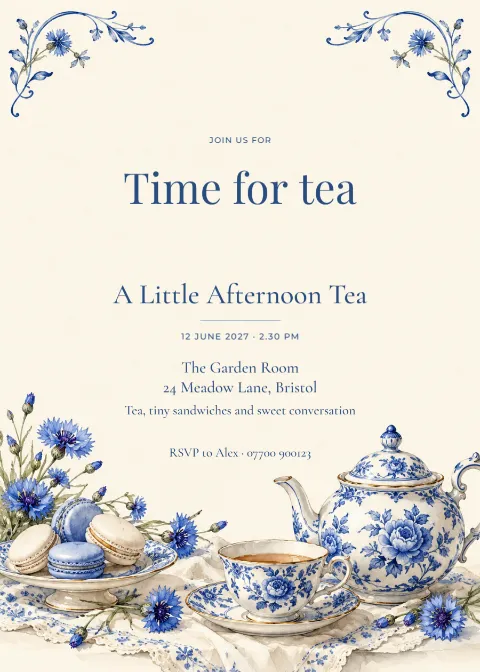 Porcelain tea – afternoon tea: printable design preview