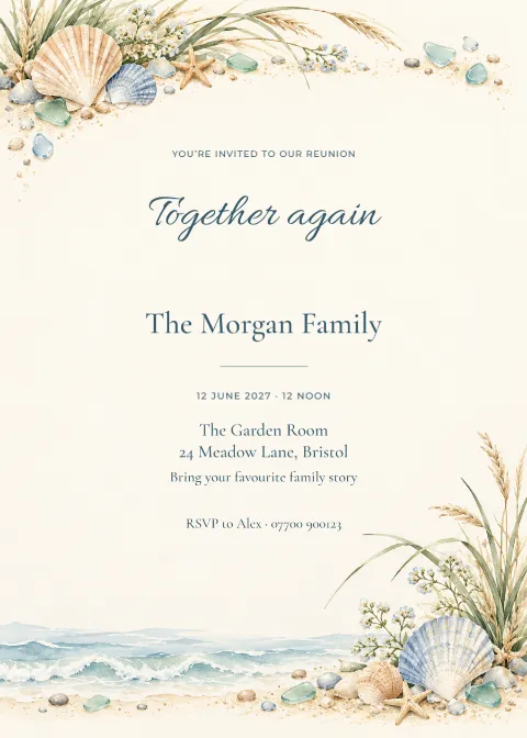 Shell shore – family reunion: printable design preview
